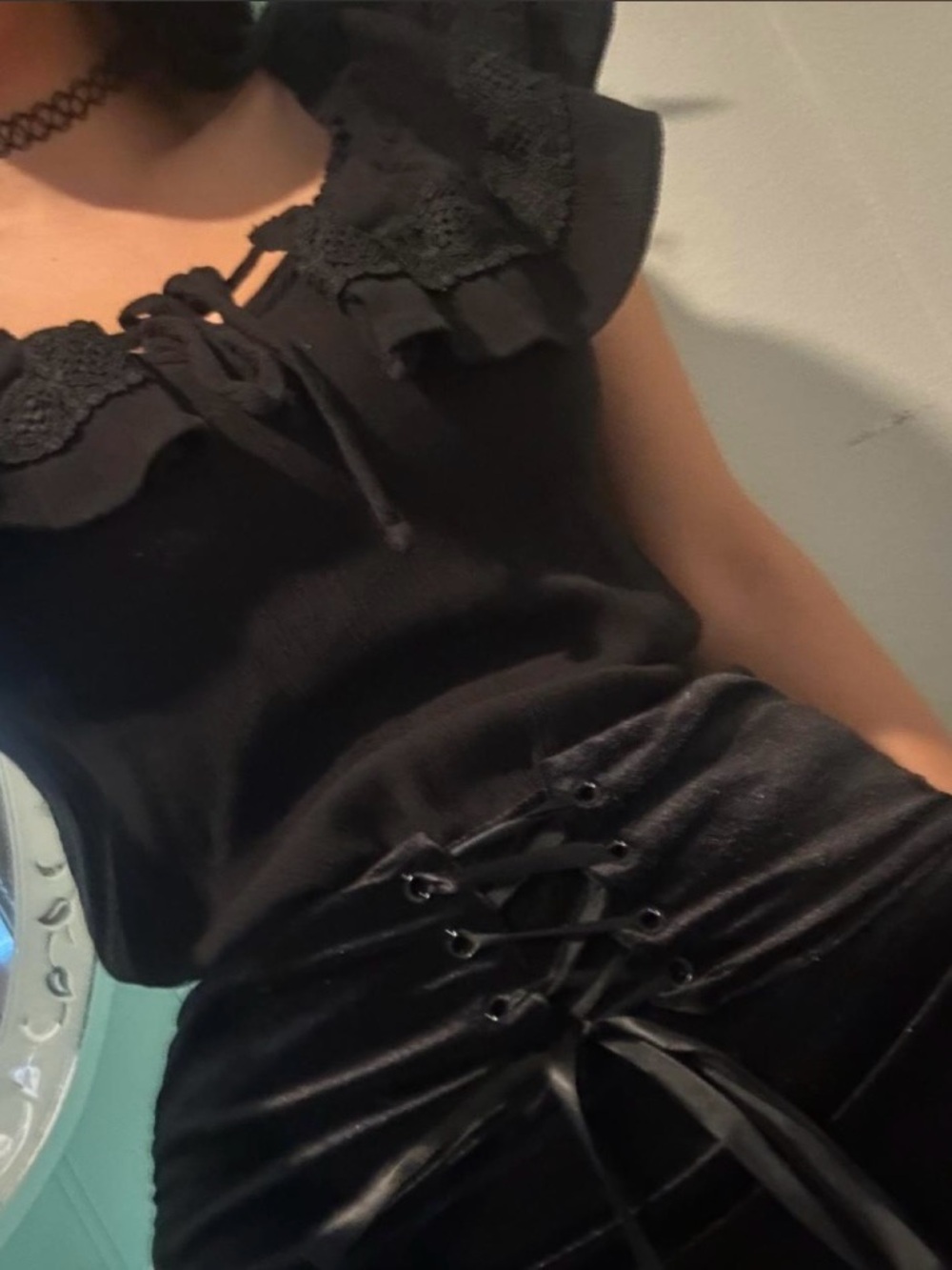 No Boundaries Black Crochet-Trim Peasant Blouse